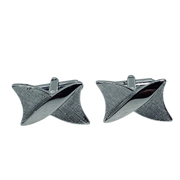 Vintage Anson Silver Tone Bow Tie Shaped Cufflinks (5911) - Picture 1 of 4